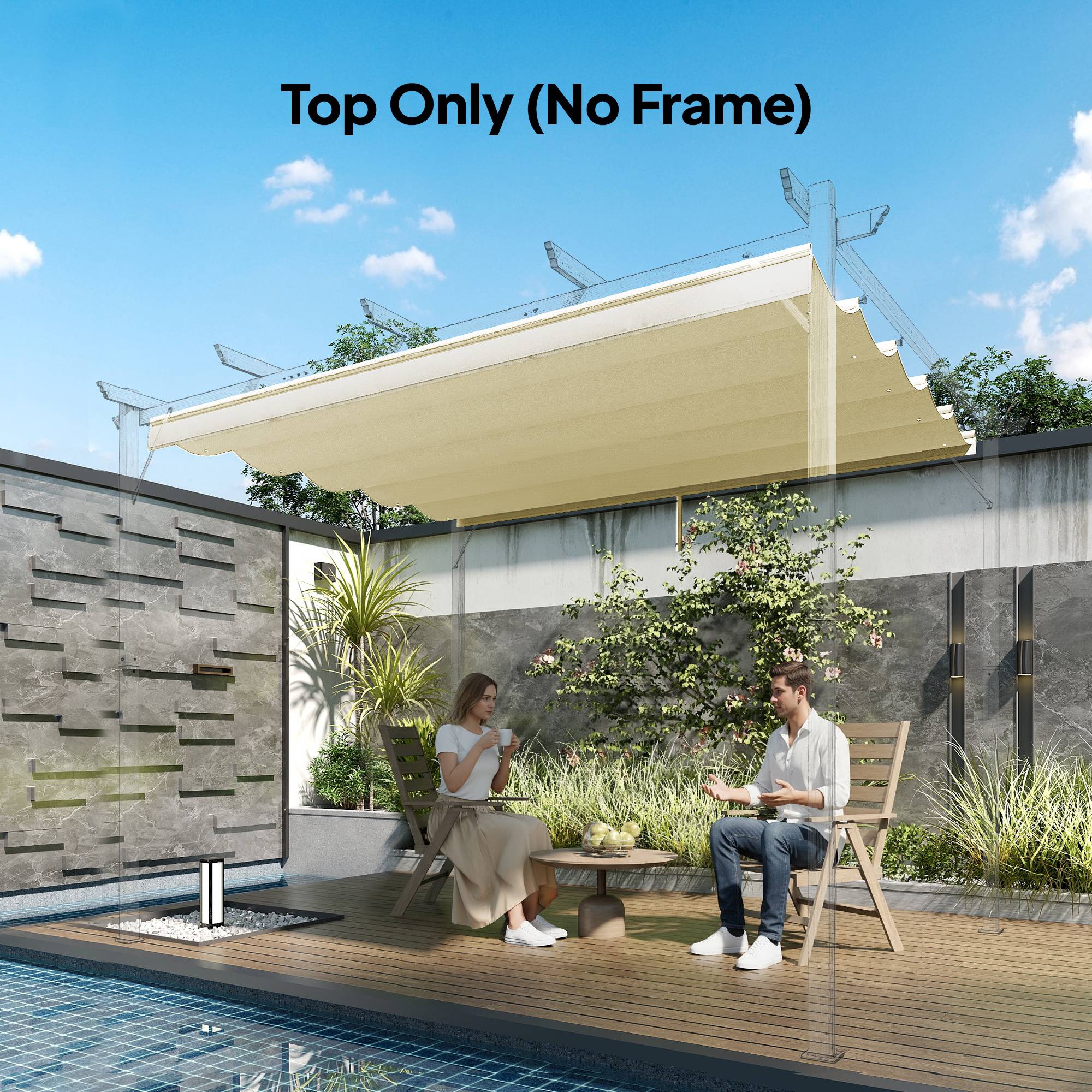 Outsunny - Toile de toit pergola tonnelle rétractable 3x3m blanc cassé - Outsunny - Image 2