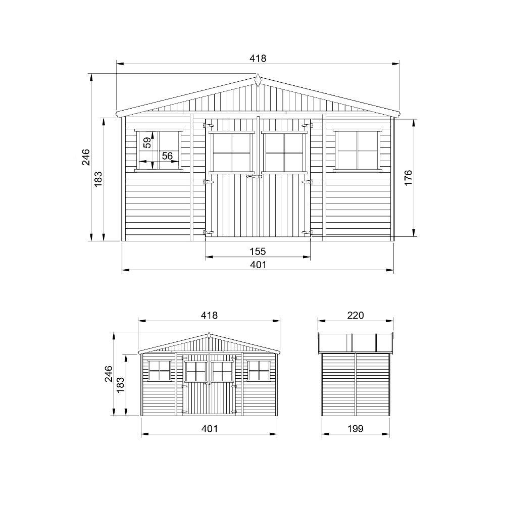 Timbela - Abri de jardin bois 8 m² avec plancher – 418x220 cm – imprégné – Timbela - Image 5