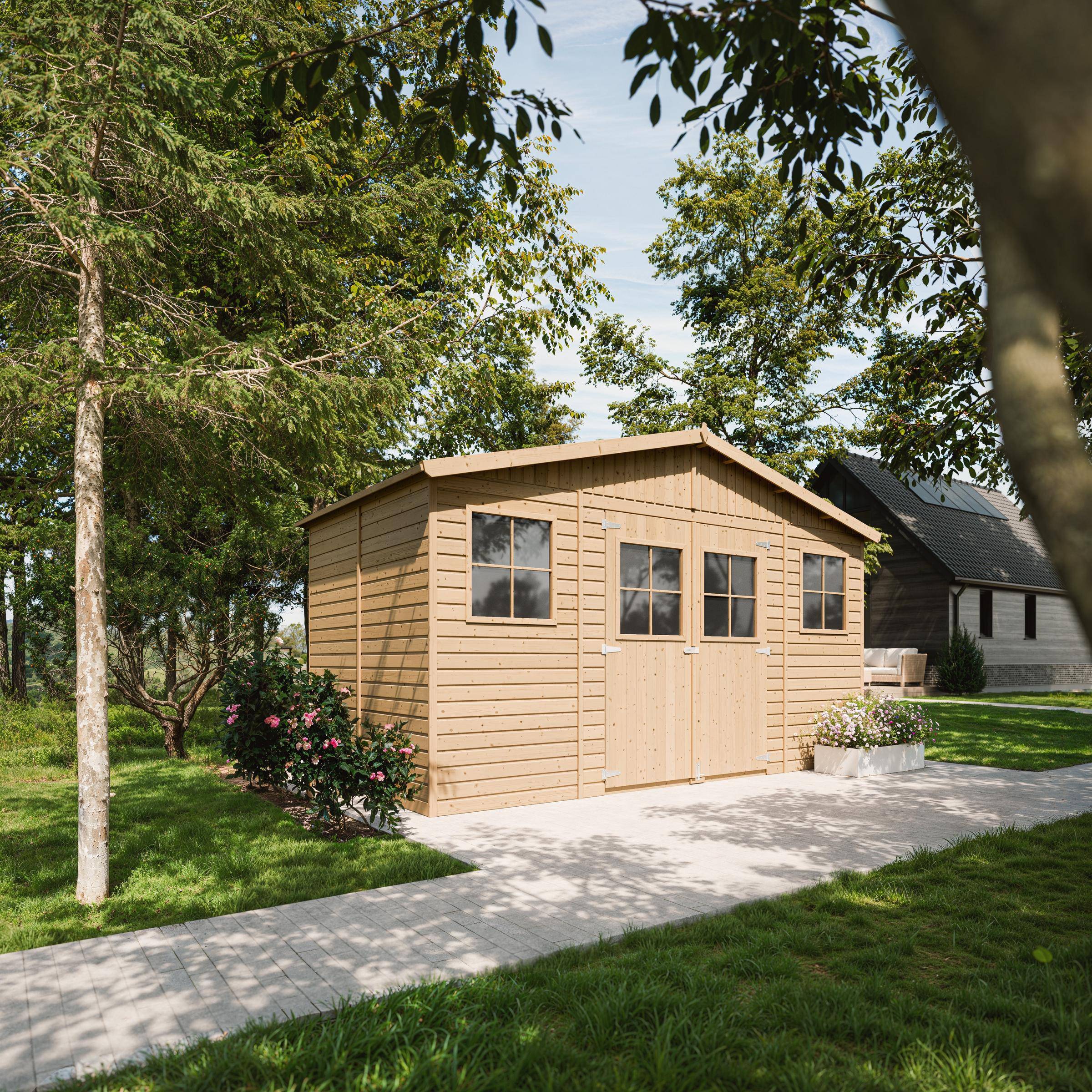 Timbela - Abri de jardin bois 8 m² avec plancher – 418x220 cm – imprégné – Timbela - Image 1