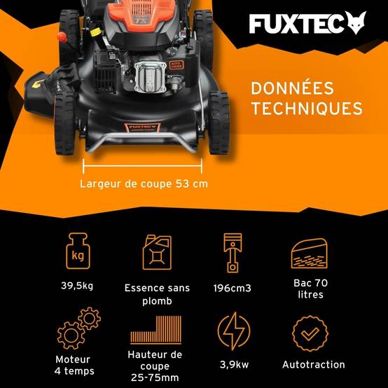 FUXTEC - Tondeuse thermique autotractée 196 cm³ coupe 53 cm bac 70 L 6 CV - Fuxtec - Image 3