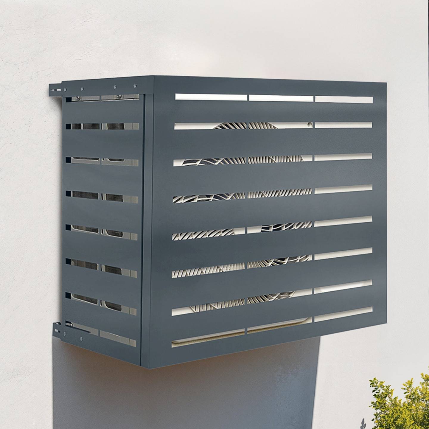IDMARKET - Cache climatiseur 95 x 50 x 80 cm métal gris anthracite protection unité extérieure pour pompe à chaleur - Image 1