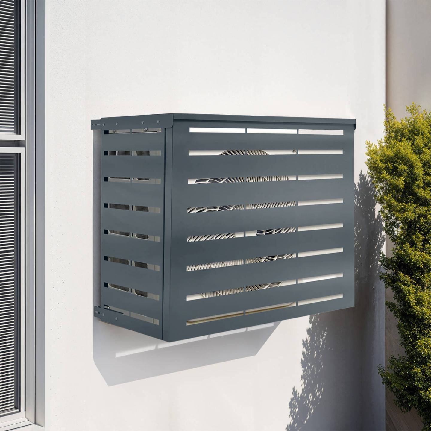 IDMARKET - Cache climatiseur 95 x 50 x 80 cm métal gris anthracite protection unité extérieure pour pompe à chaleur - Image 6
