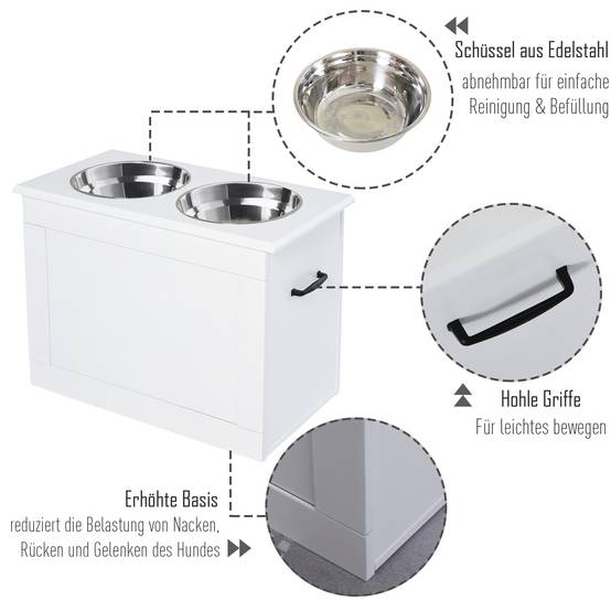 Station de repas surélevée MDF inox pour grands chiens avec rangement 60x30x41cm Blanc - ComfortXL Outdoor Living - Image 6