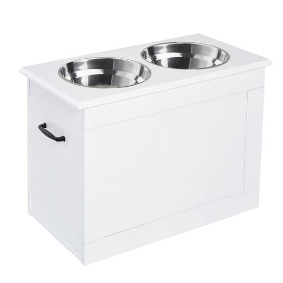 Station de repas surélevée MDF inox pour grands chiens avec rangement 60x30x41cm Blanc - ComfortXL Outdoor Living - Image 2