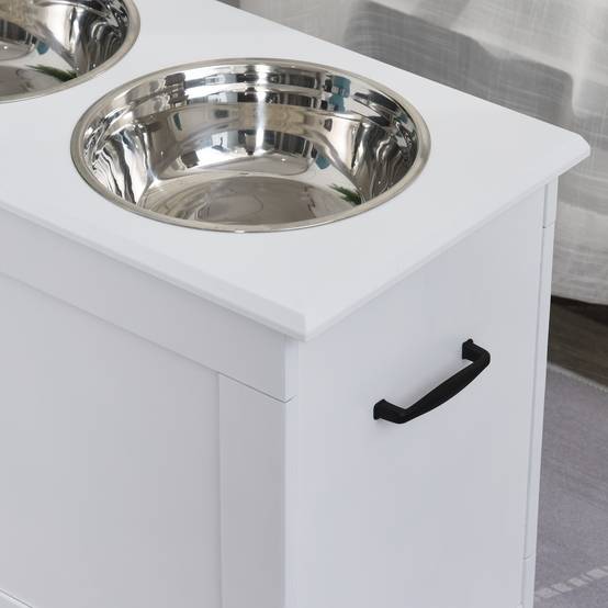 Station de repas surélevée MDF inox pour grands chiens avec rangement 60x30x41cm Blanc - ComfortXL Outdoor Living - Image 8
