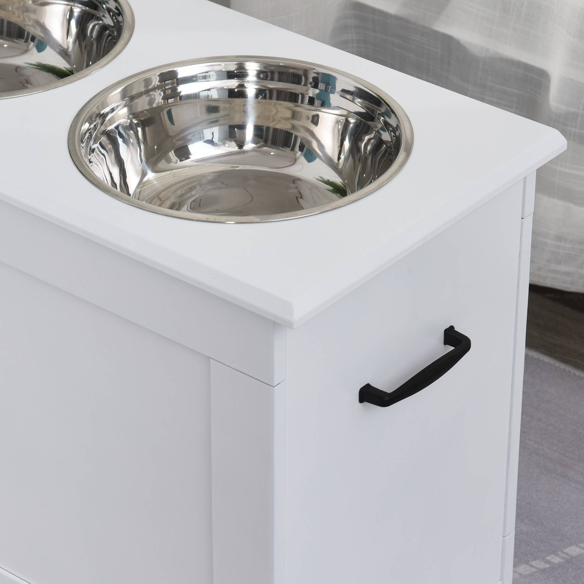 Station de repas surélevée MDF inox pour grands chiens avec rangement 60x30x41cm Blanc - ComfortXL Outdoor Living - Image 8