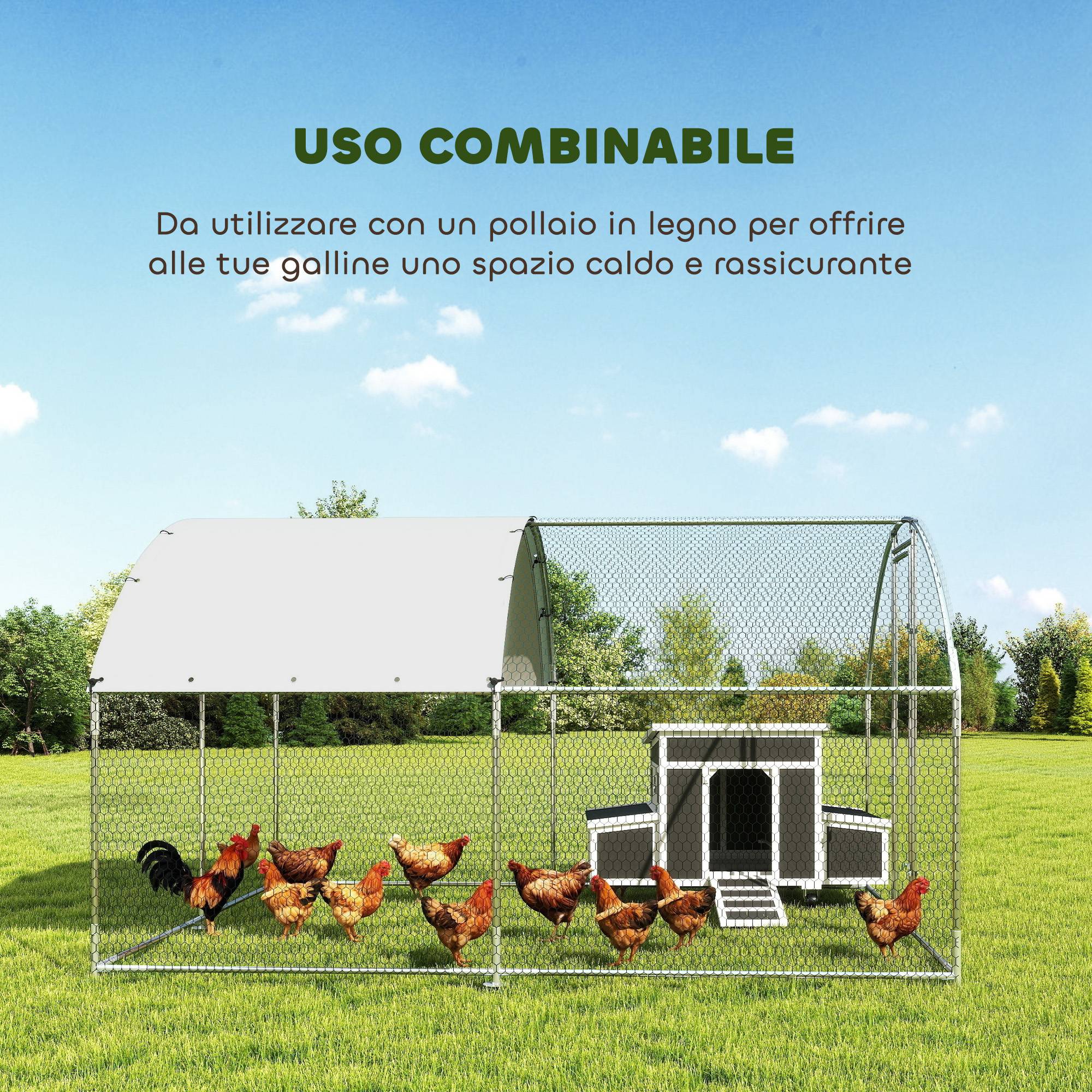 Enclos poulailler acier galvanisé parc grillagé bâche toit étanche 340x280x190cm - ComfortXL Outdoor Living - Image 9