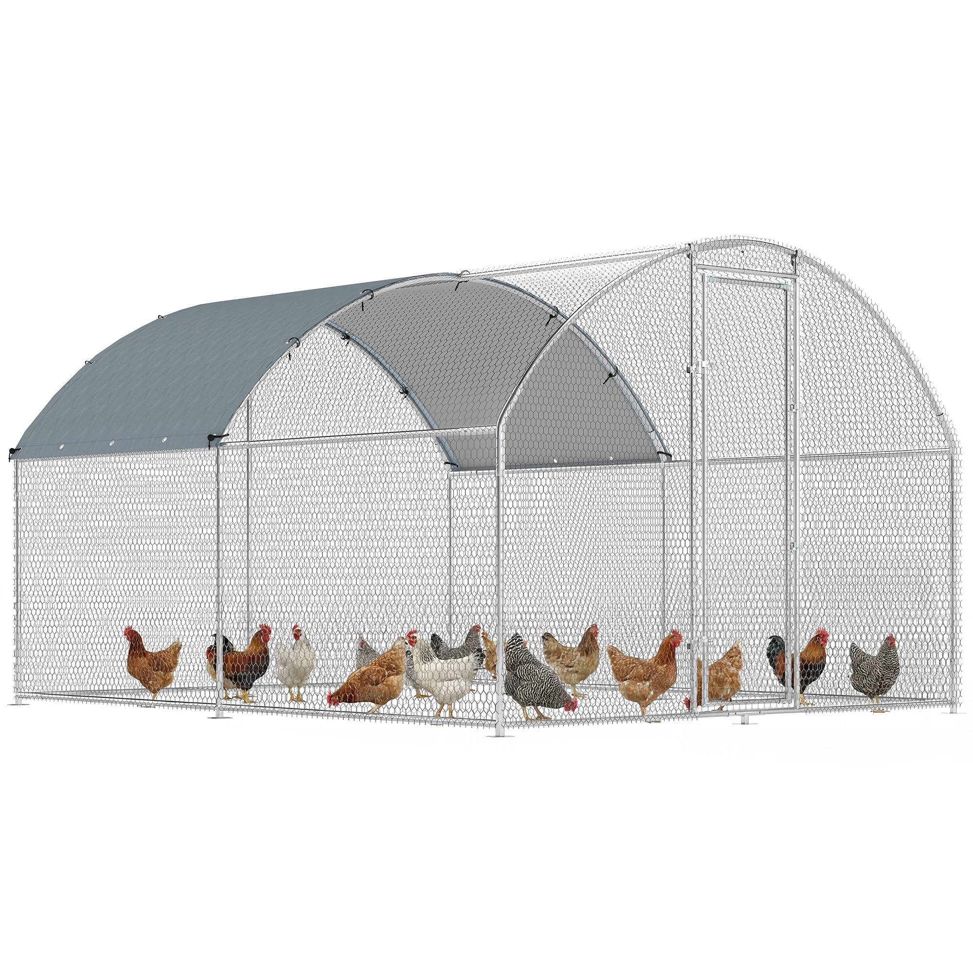 Enclos poulailler acier galvanisé parc grillagé bâche toit étanche 340x280x190cm - ComfortXL Outdoor Living