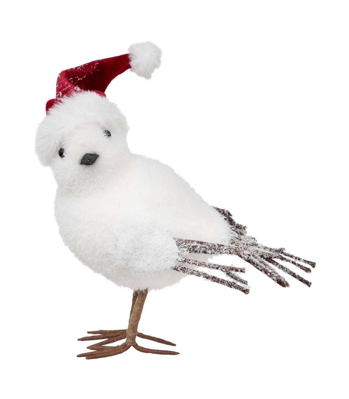Fééric Lights & Christmas - Déco de Noël Oiseau Blanc avec Bonnet Rouge 13 x 8 x H 14 cm