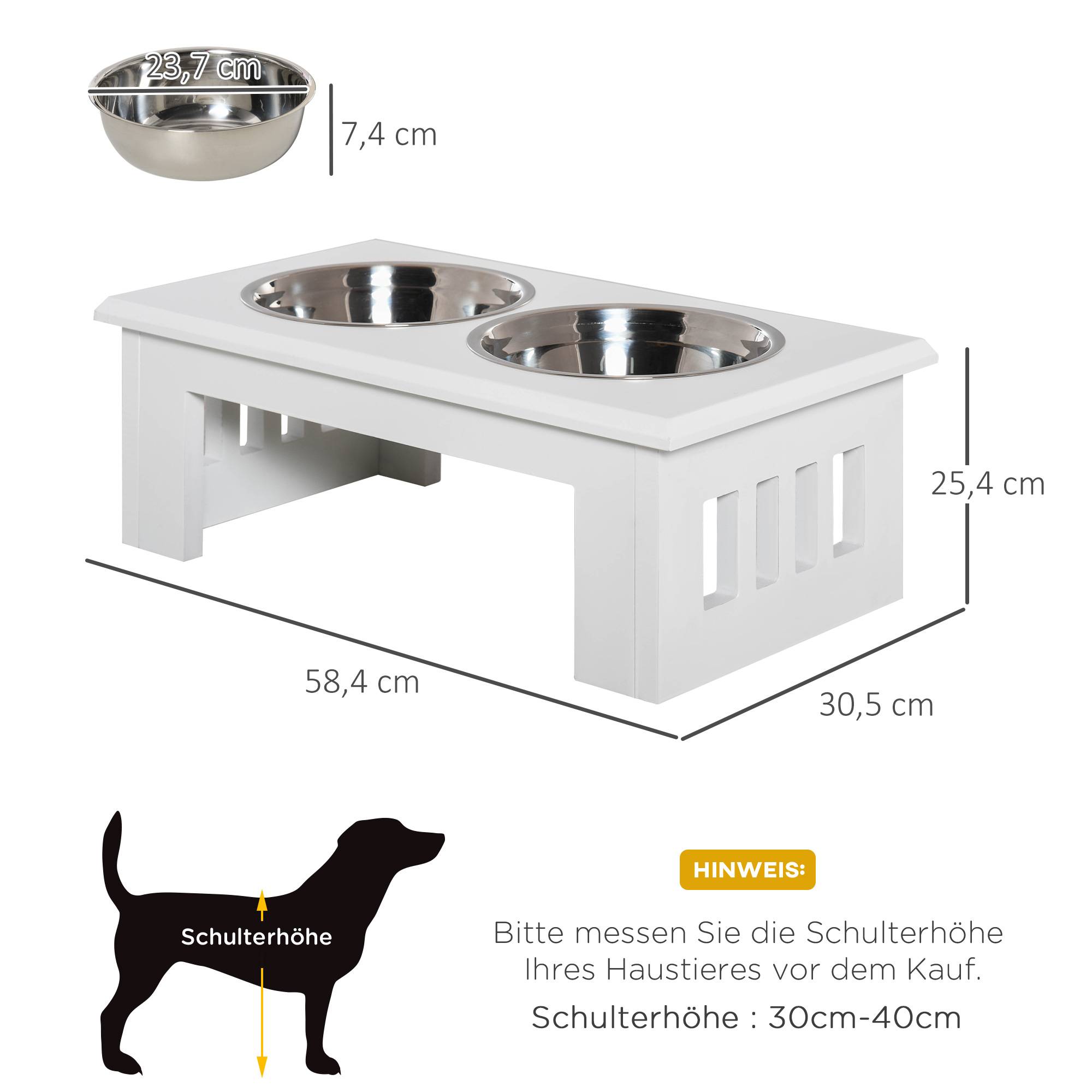 ComfortXL - Station repas surélevée pour chien MDF et inox 58,4 x 30,5 x 25,4 cm blanche 2 gamelles 2 L hygiéniques - Image 3