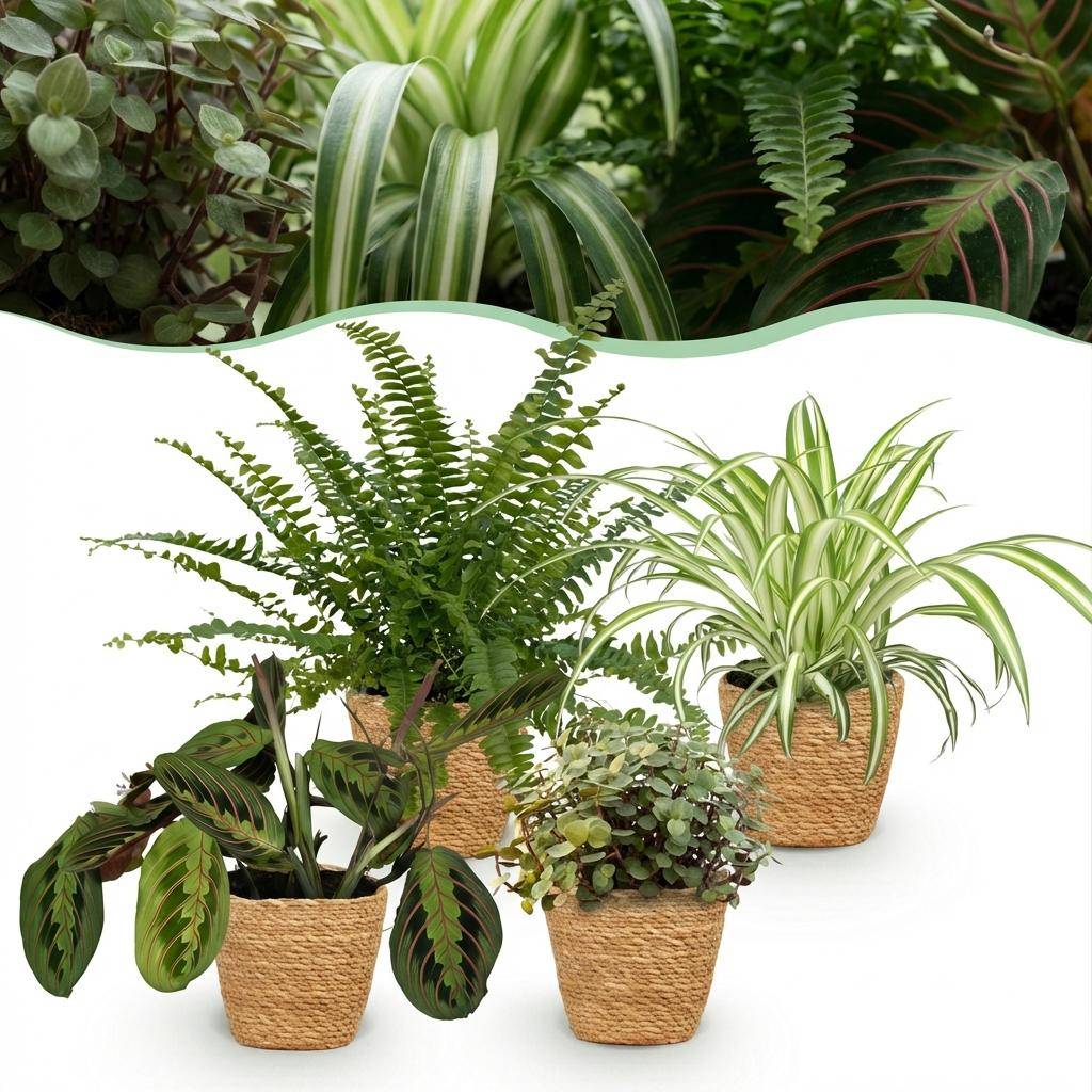 Chlorophytum - Maranta - Calissia - Nephrolepsis - Pet-friendly - Pot de 12cm - Hauteur 25cm - Panier - Plantes d'intérieur