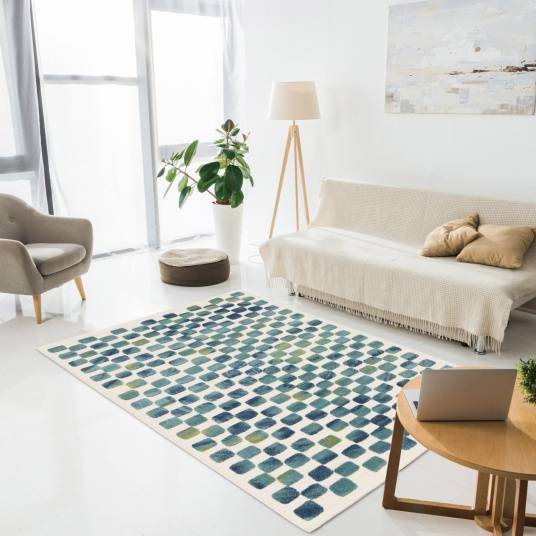 Decoweb - Tapis extérieur et intérieur motif géométrique - Idylle - Bleu et vert - 120 x 170 cm - Decoweb - Imagen 2