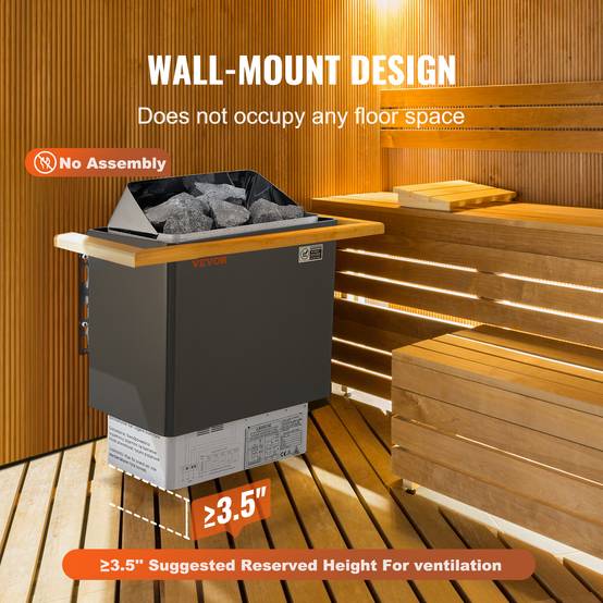 VEVOR Poêle de sauna électrique portable 6kW 400V 3N, minuterie 3h, contrôleur numérique, max 110°C, pour 5-9m³. - Image 6