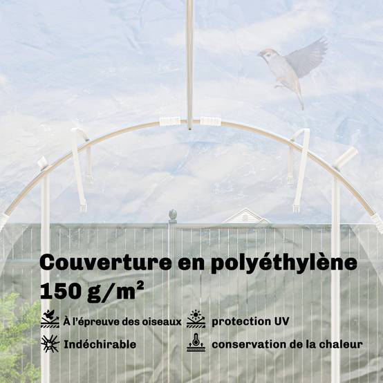 Serre tunnel de jardin 6m² serre de jardin tunnel 195x295x195cm cadre acier galvanisé, bâche PE 150g/m² transparent - Image 7