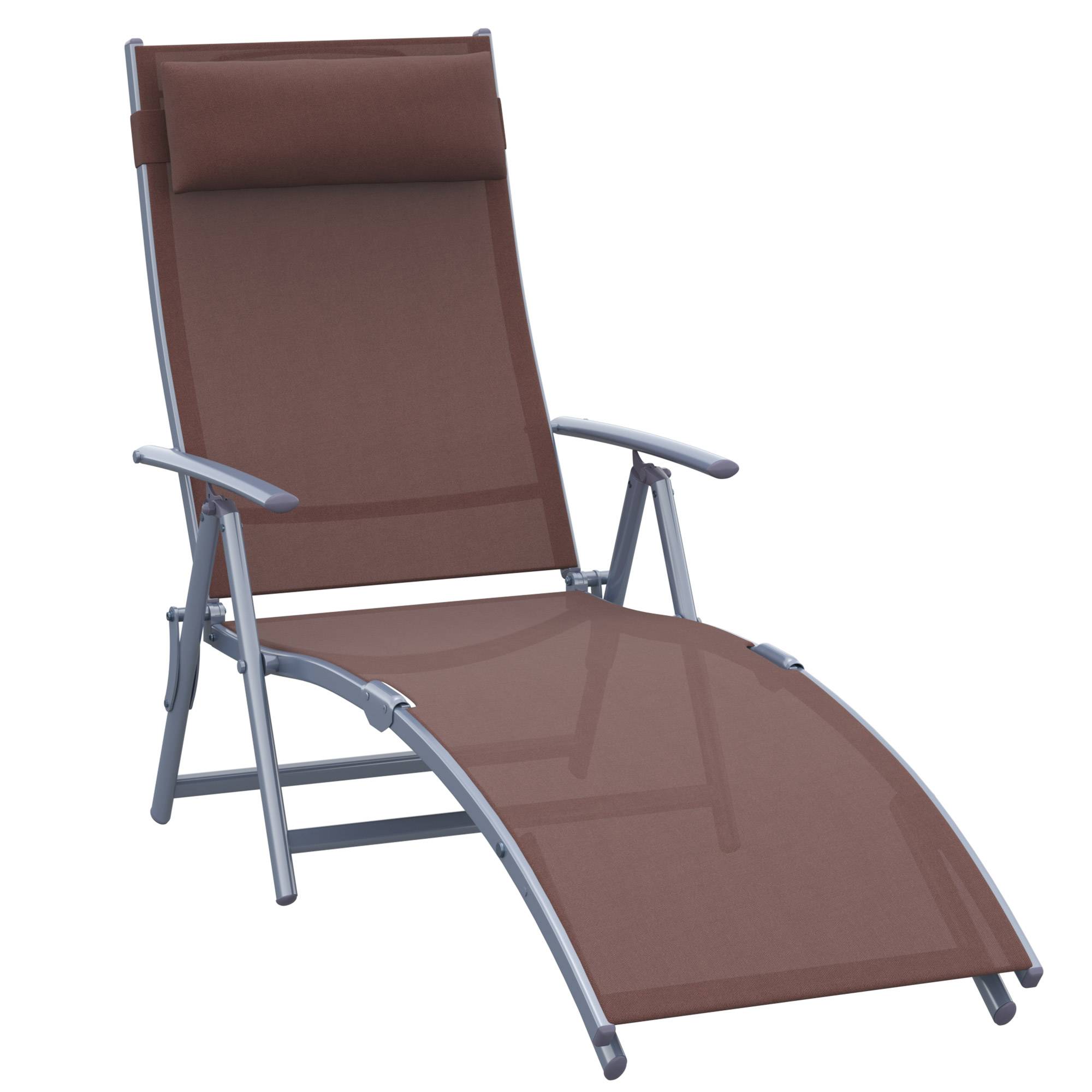 transat Chaise Longue Bain de Soleil Pliable Dossier inclinable - 137x64x100.5cm Métal Marron fr579 - Image 1