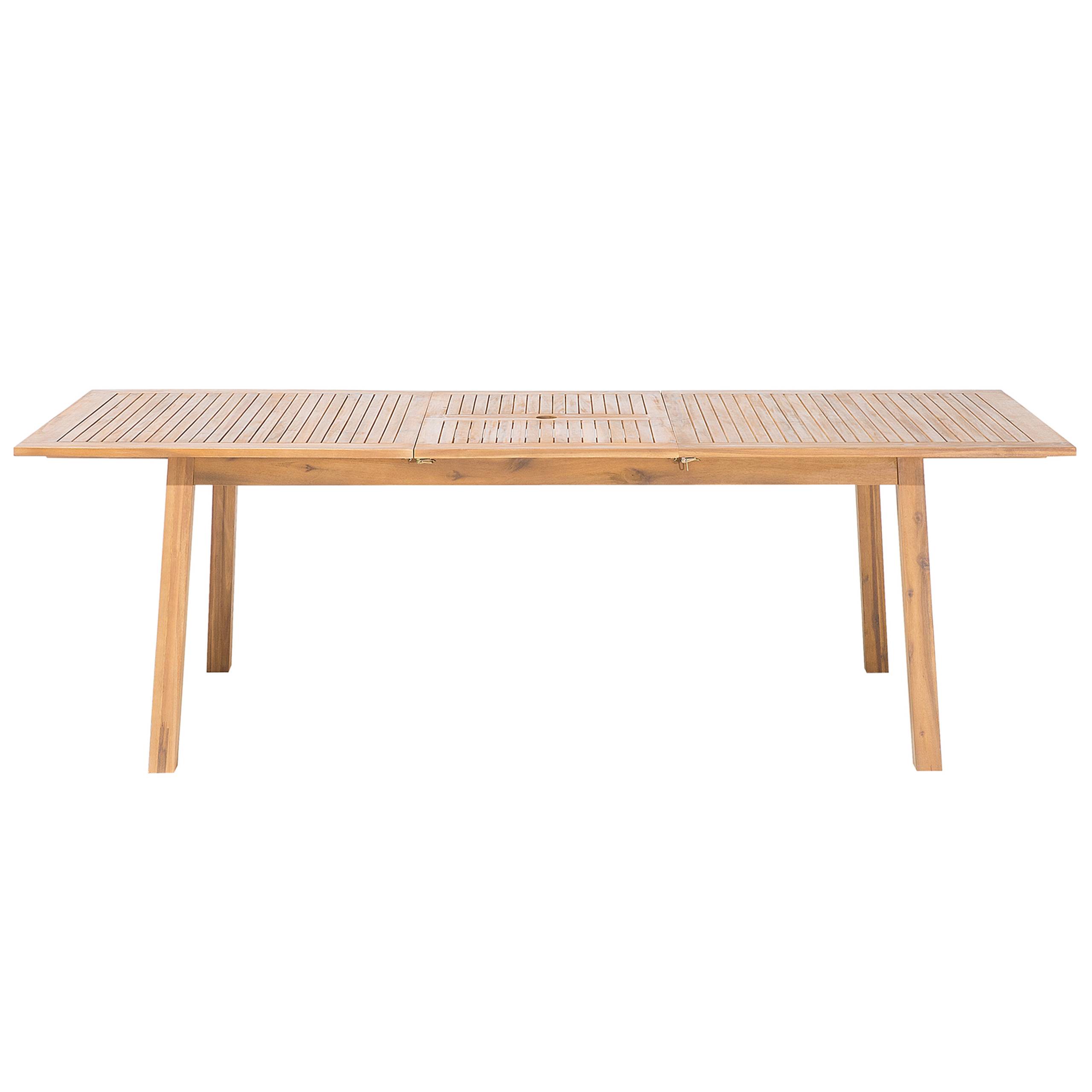 Table de Jardin Marron Clair Extensible 180 / 240 x 100 cm en Bois d\'Accacia avec une Touche Rétro et Minimaliste pour Extérieur Traditionnel ou Mod - Imagen 7