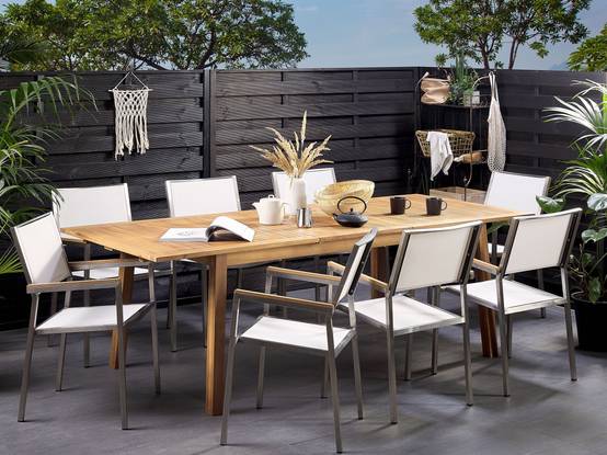 Table de Jardin Marron Clair Extensible 180 / 240 x 100 cm en Bois d\'Accacia avec une Touche Rétro et Minimaliste pour Extérieur Traditionnel ou Mod - Image 2