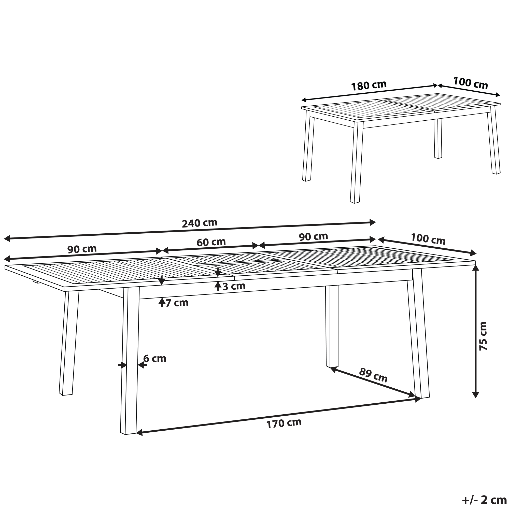 Table de Jardin Marron Clair Extensible 180 / 240 x 100 cm en Bois d\'Accacia avec une Touche Rétro et Minimaliste pour Extérieur Traditionnel ou Mod - Imagen 3