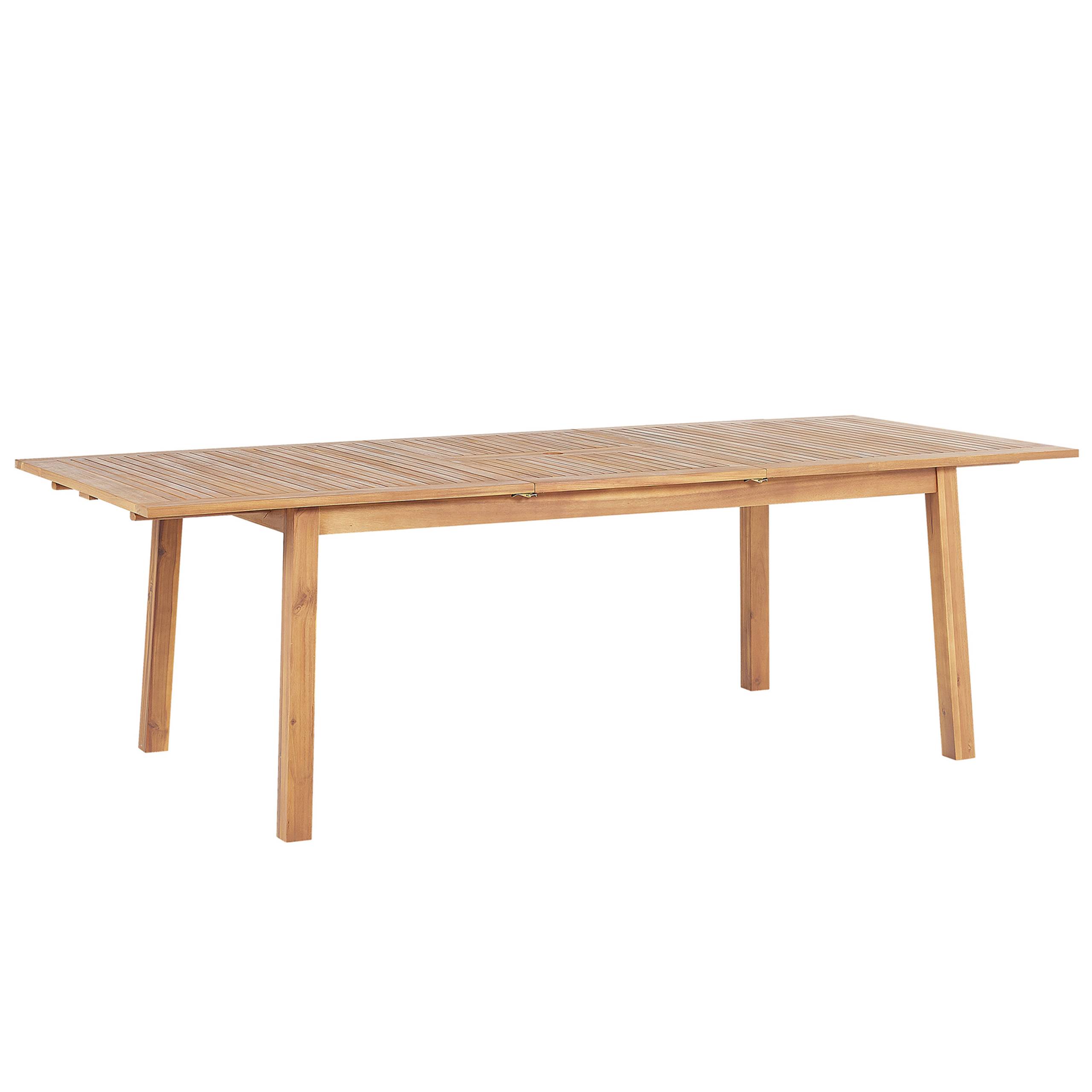 Table de Jardin Marron Clair Extensible 180 / 240 x 100 cm en Bois d\'Accacia avec une Touche Rétro et Minimaliste pour Extérieur Traditionnel ou Mod - Image 1
