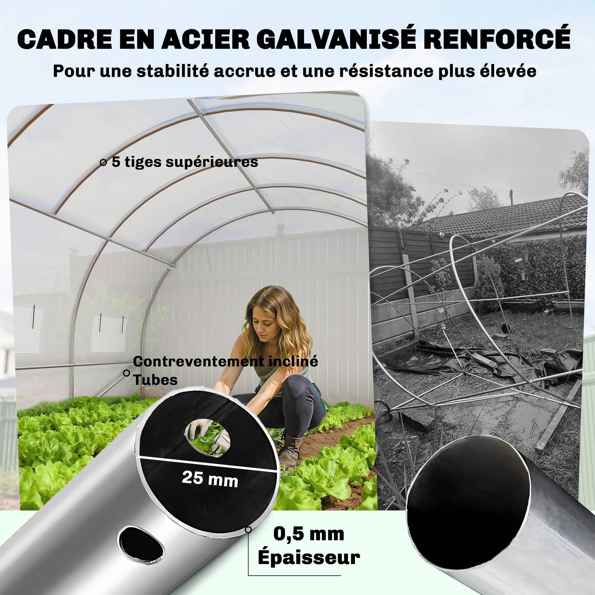 Serre tunnel de jardin 24m², serre de jardin tunnel avec portes et 12 fenêtres avec moustiquaires, 295x798x199cm, blanc - Image 9