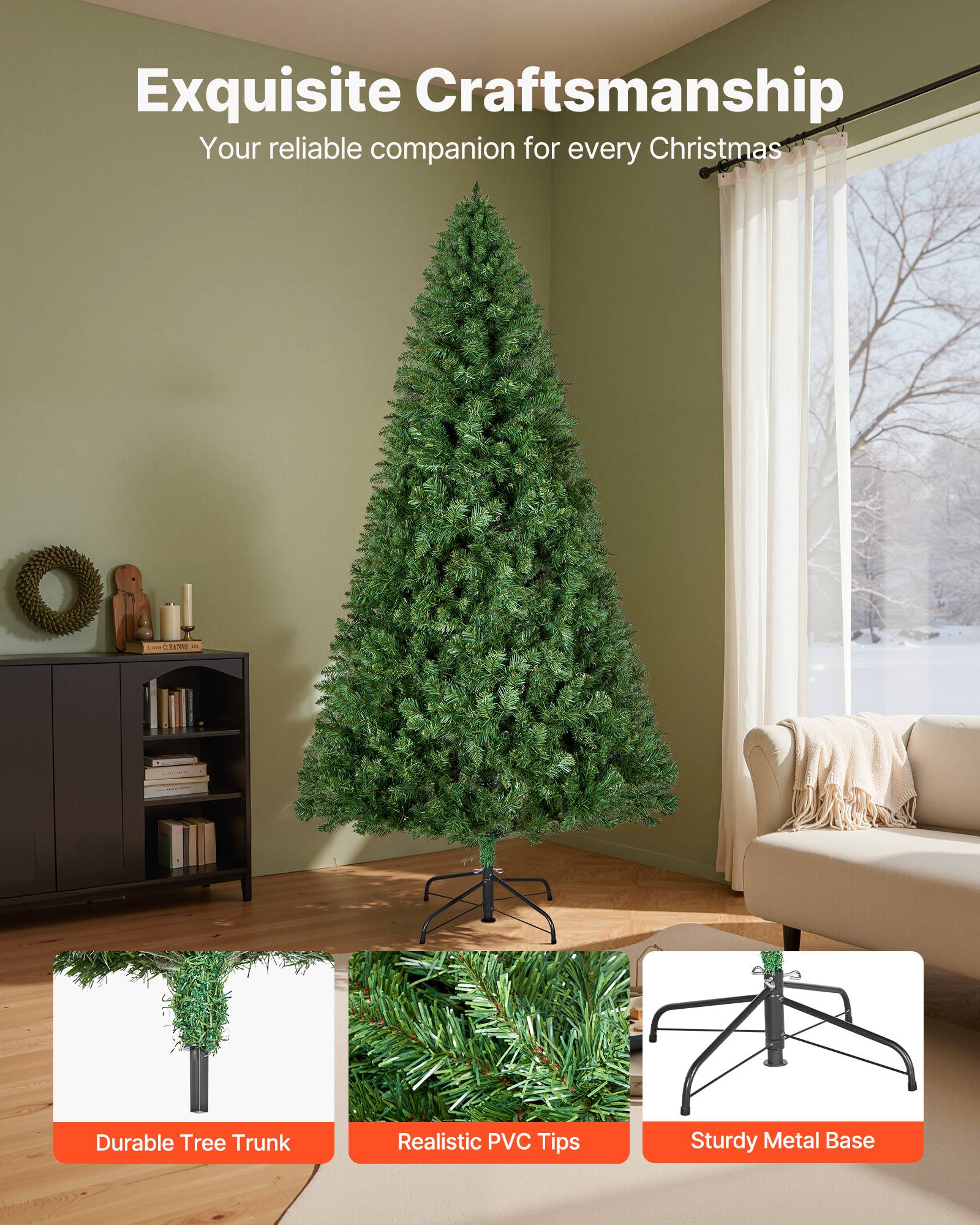 VEVOR Sapin de Noël Artificiel Arbre Décoration 220 cm avec 1346 Branches PVC - Image 4