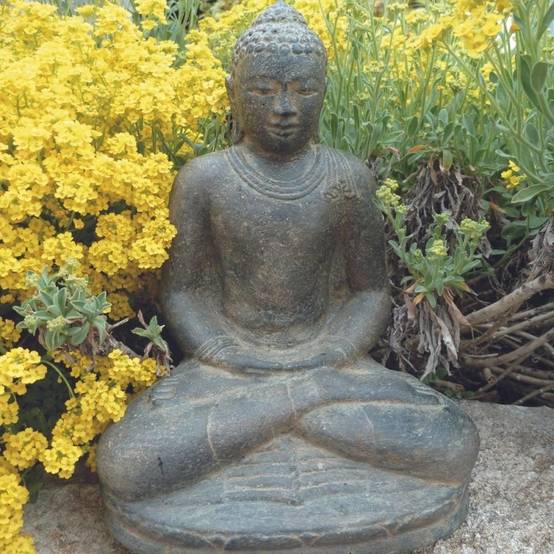 Jardinex - Statue jardin bouddha lotus méditation Gd format - Gris anthracite 60 cm - Jardinex - Imagen 2