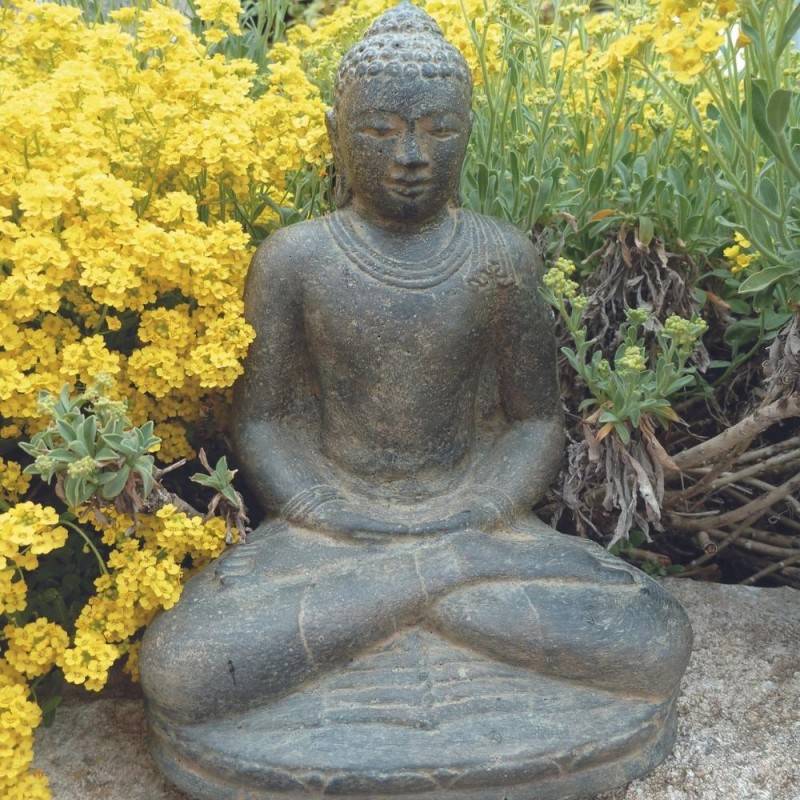 Jardinex - Statue jardin bouddha lotus méditation Gd format - Gris anthracite 60 cm - Jardinex - Imagen 2