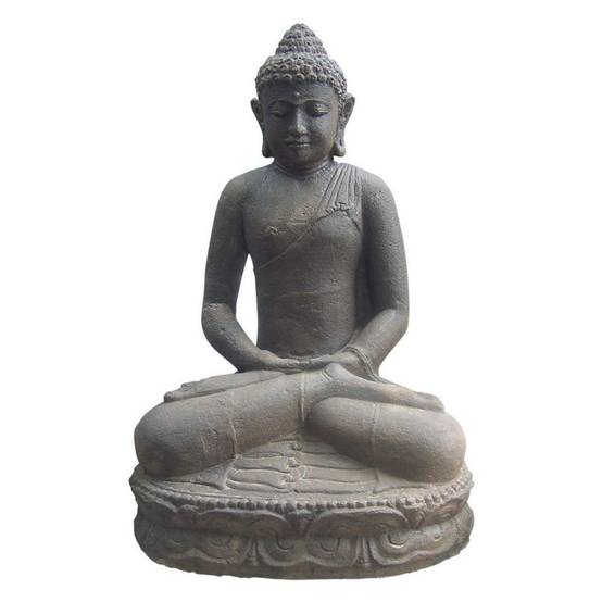 Jardinex - Statue jardin bouddha lotus méditation Gd format - Gris anthracite 60 cm - Jardinex - Imagen 1