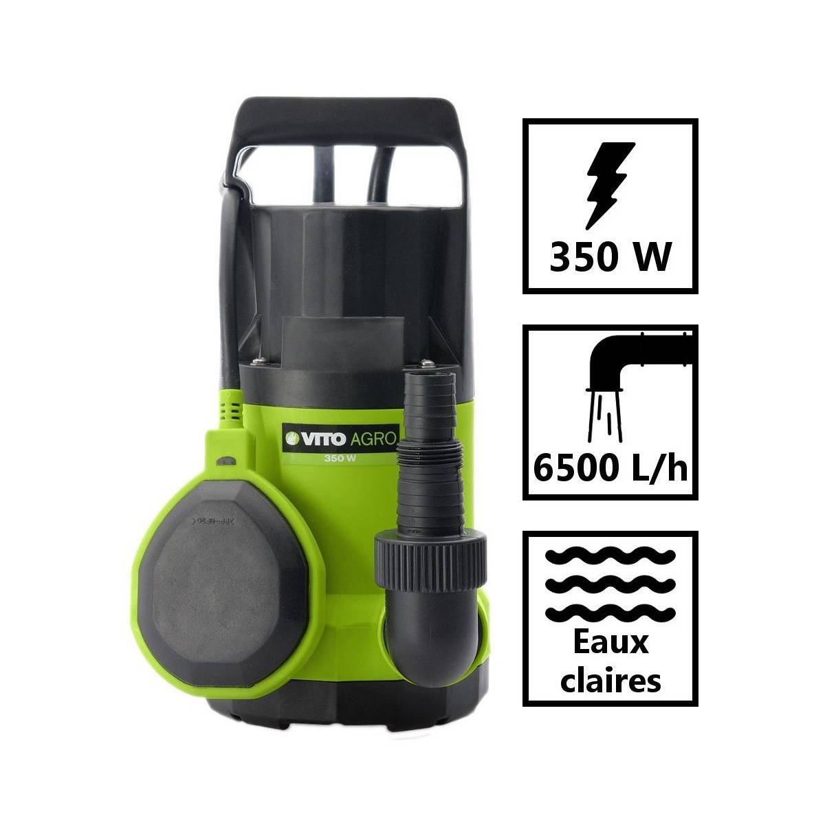 Pompe d'évacuation 350W Eaux claires Câble électrique 10m VITO - Imagen 2
