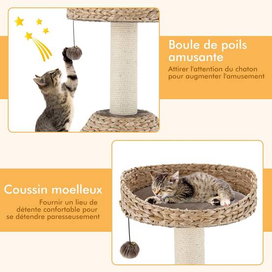 Arbre à Chat, H 70,5 CM, avec Griffoir, Niche et Pompon Suspendu - Image 4