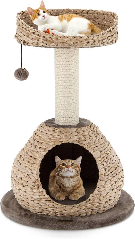 Arbre à Chat, H 70,5 CM, avec Griffoir, Niche et Pompon Suspendu - Image 1