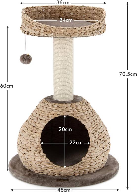 Arbre à Chat, H 70,5 CM, avec Griffoir, Niche et Pompon Suspendu - Image 5
