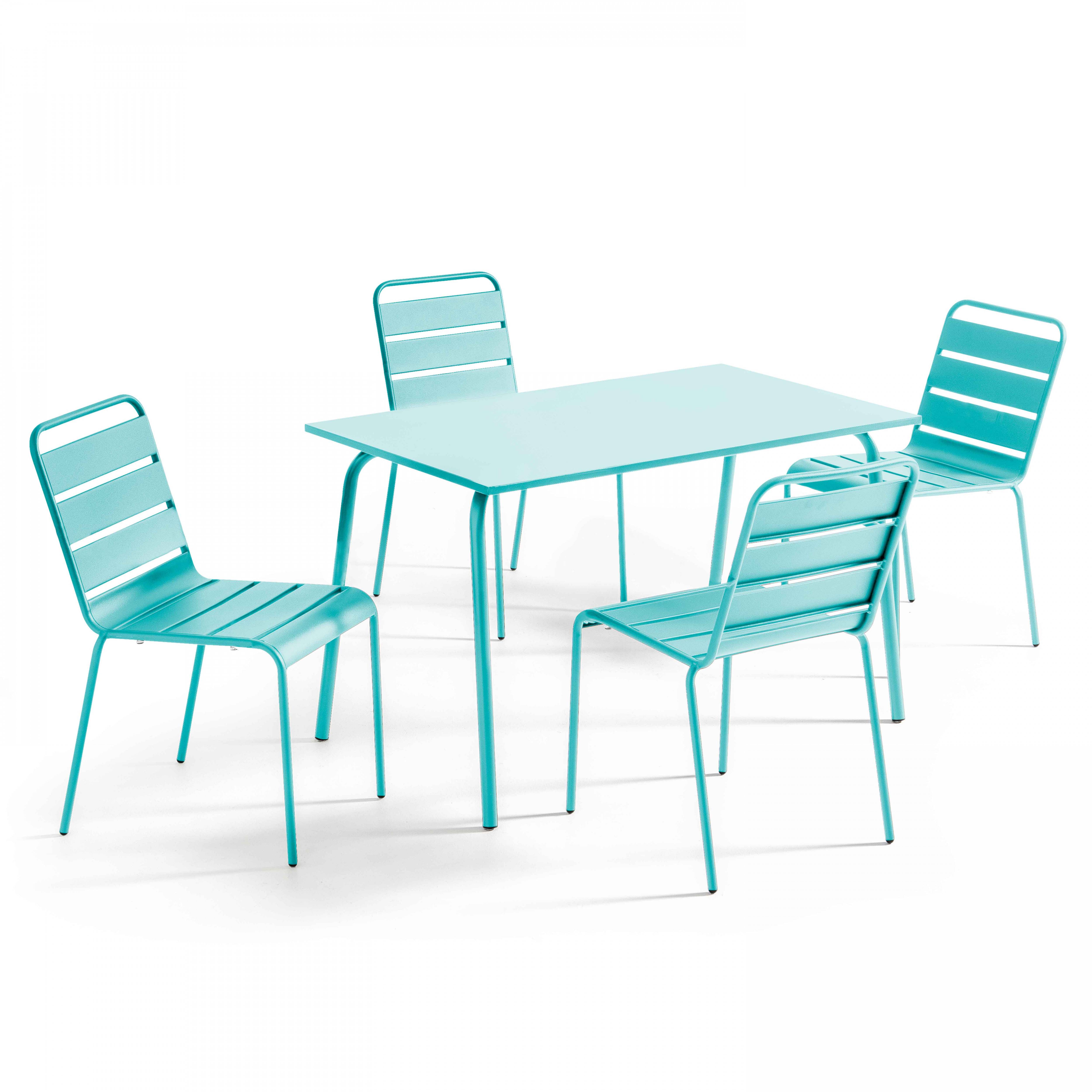 Oviala - Ensemble table de jardin en métal et 4 chaises turquoise Palavas - Oviala - Imagen 1