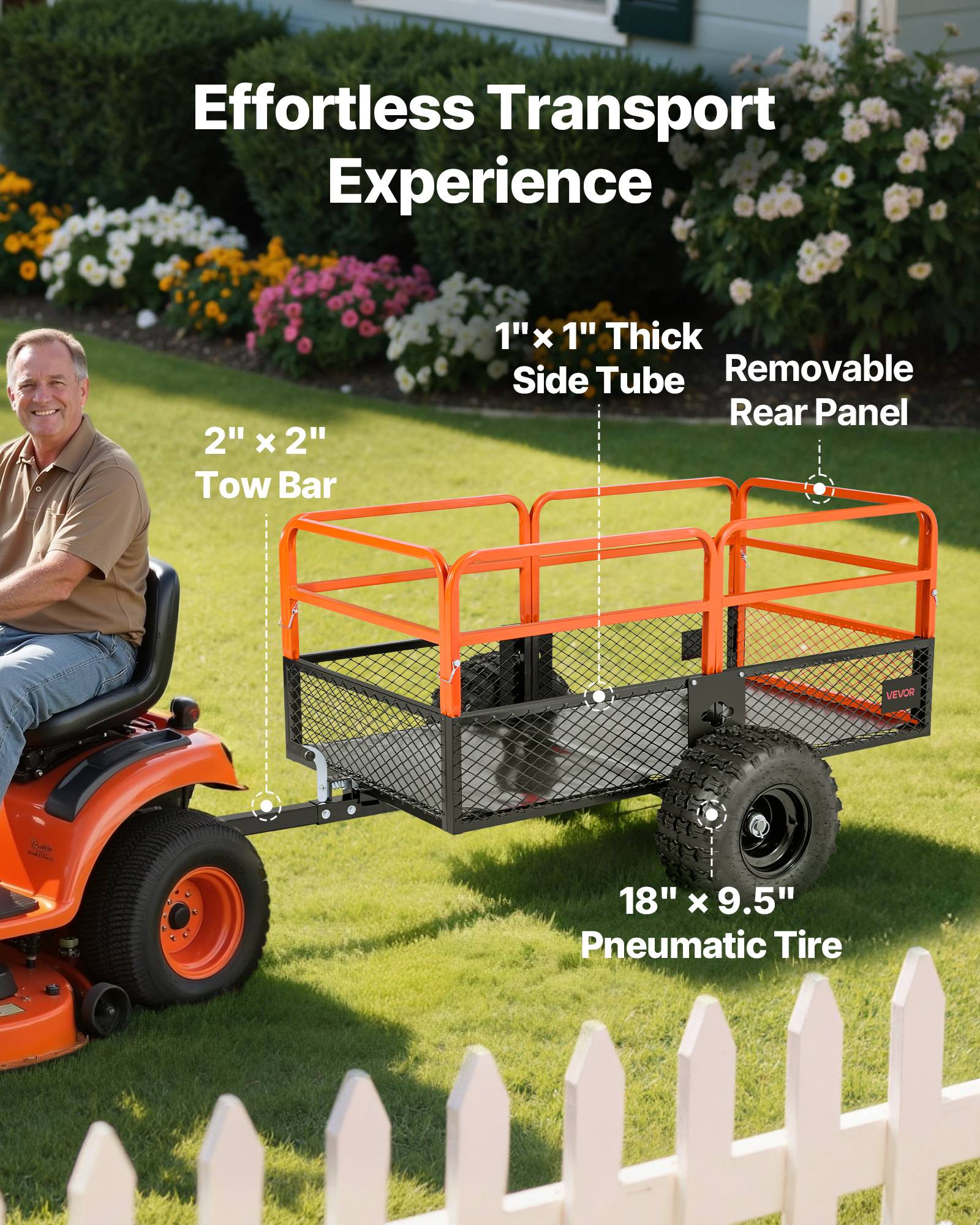 VEVOR Remorque benne basculante 793 L, tracteur tondeuse jardin acier, capacité 800,6 kg. - Image 3