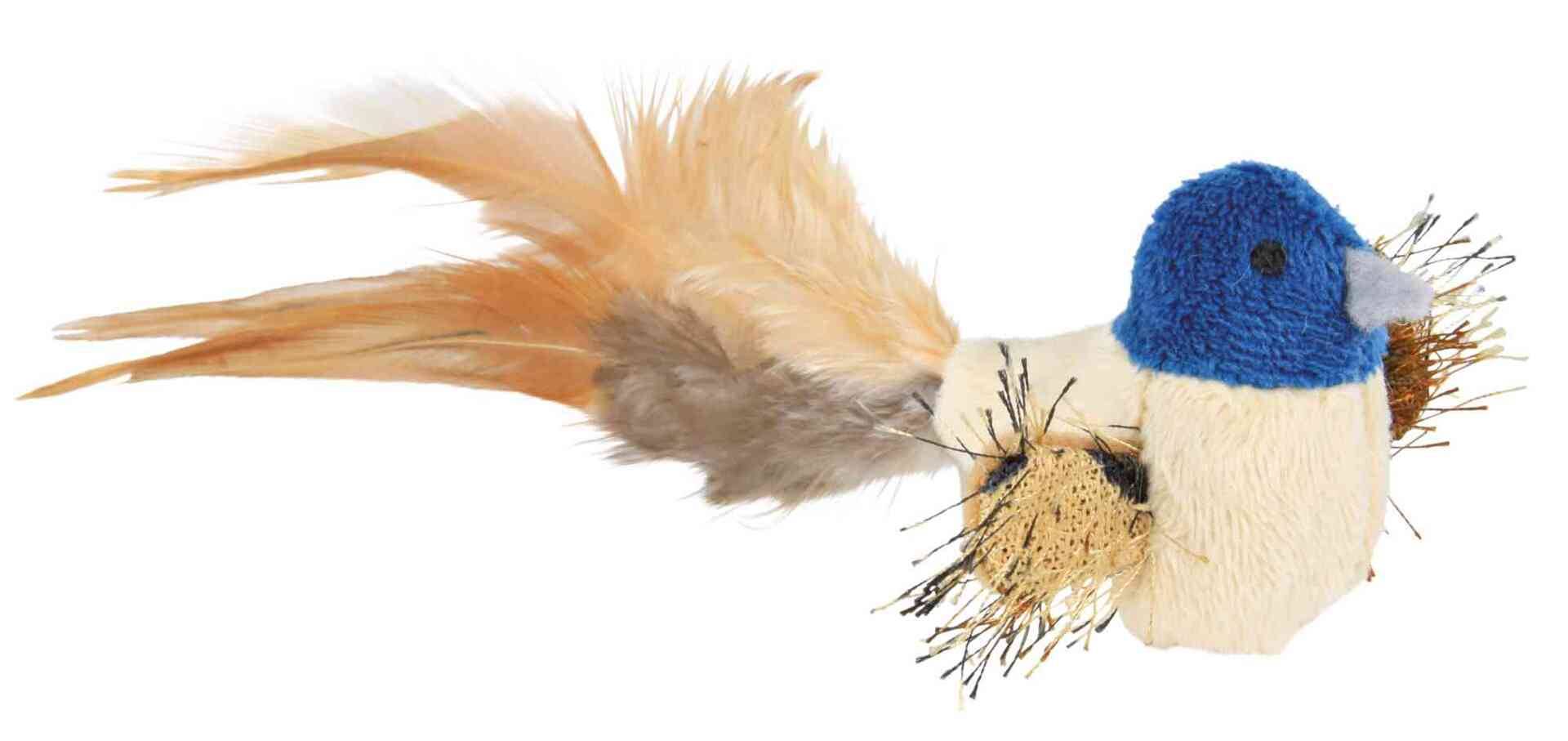 Trixie - Pájaro de peluche con plumas y hierba gatera 8 cm - TRIXIE