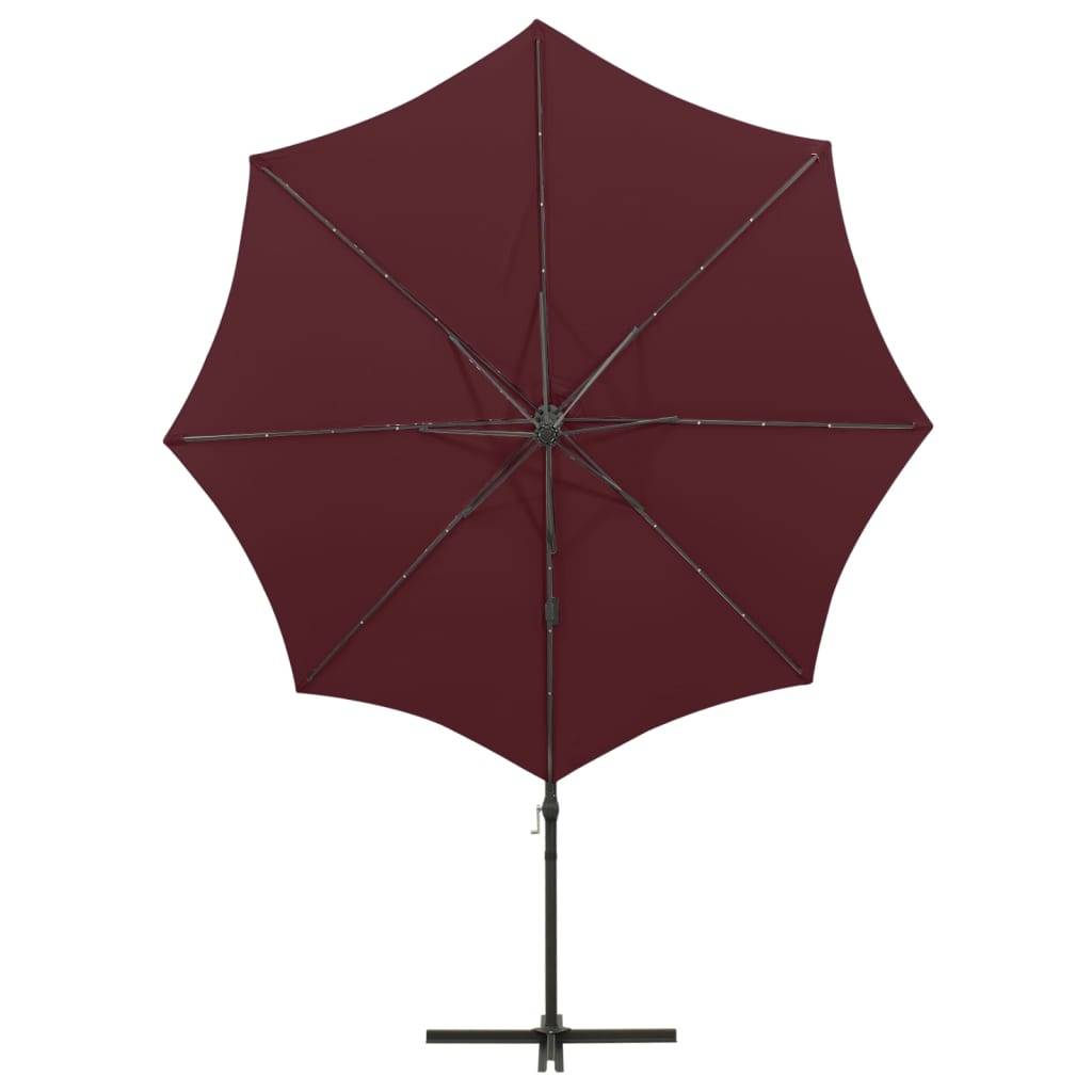 Helloshop26 - Parasol meuble de jardin déporté avec mât et lumières led rouge 300 cm bordeaux - Imagen 6