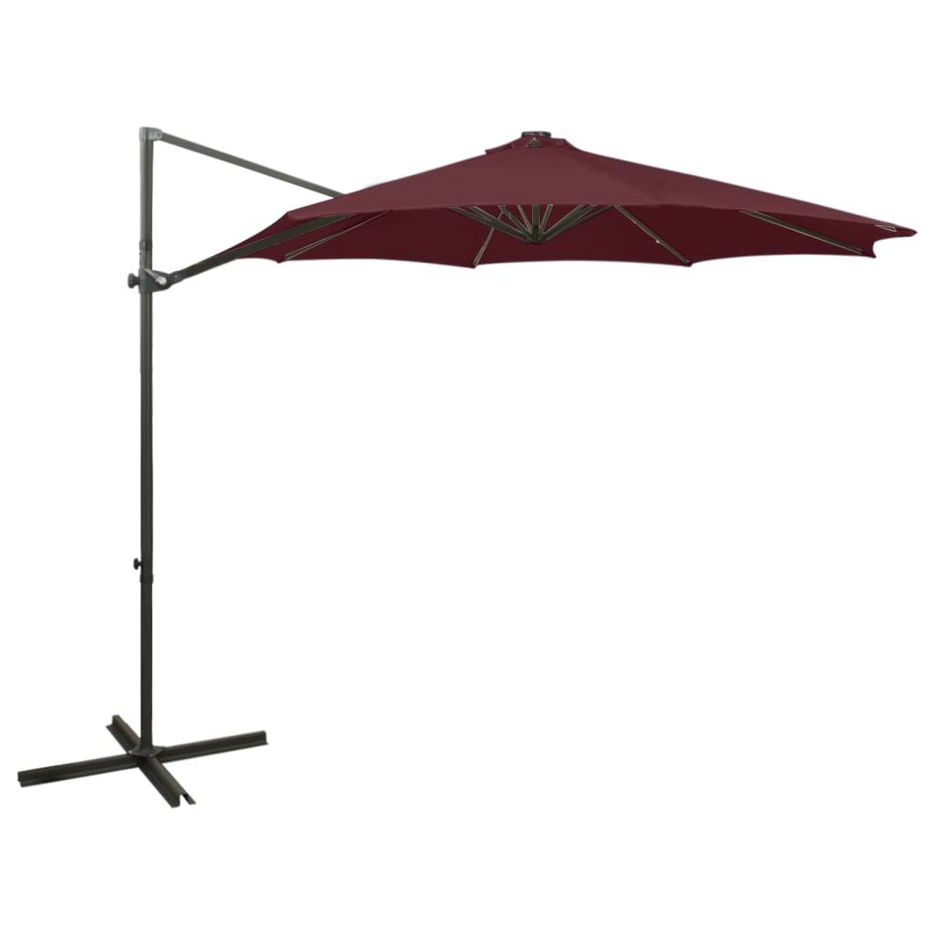 Helloshop26 - Parasol meuble de jardin déporté avec mât et lumières led rouge 300 cm bordeaux - Imagen 1