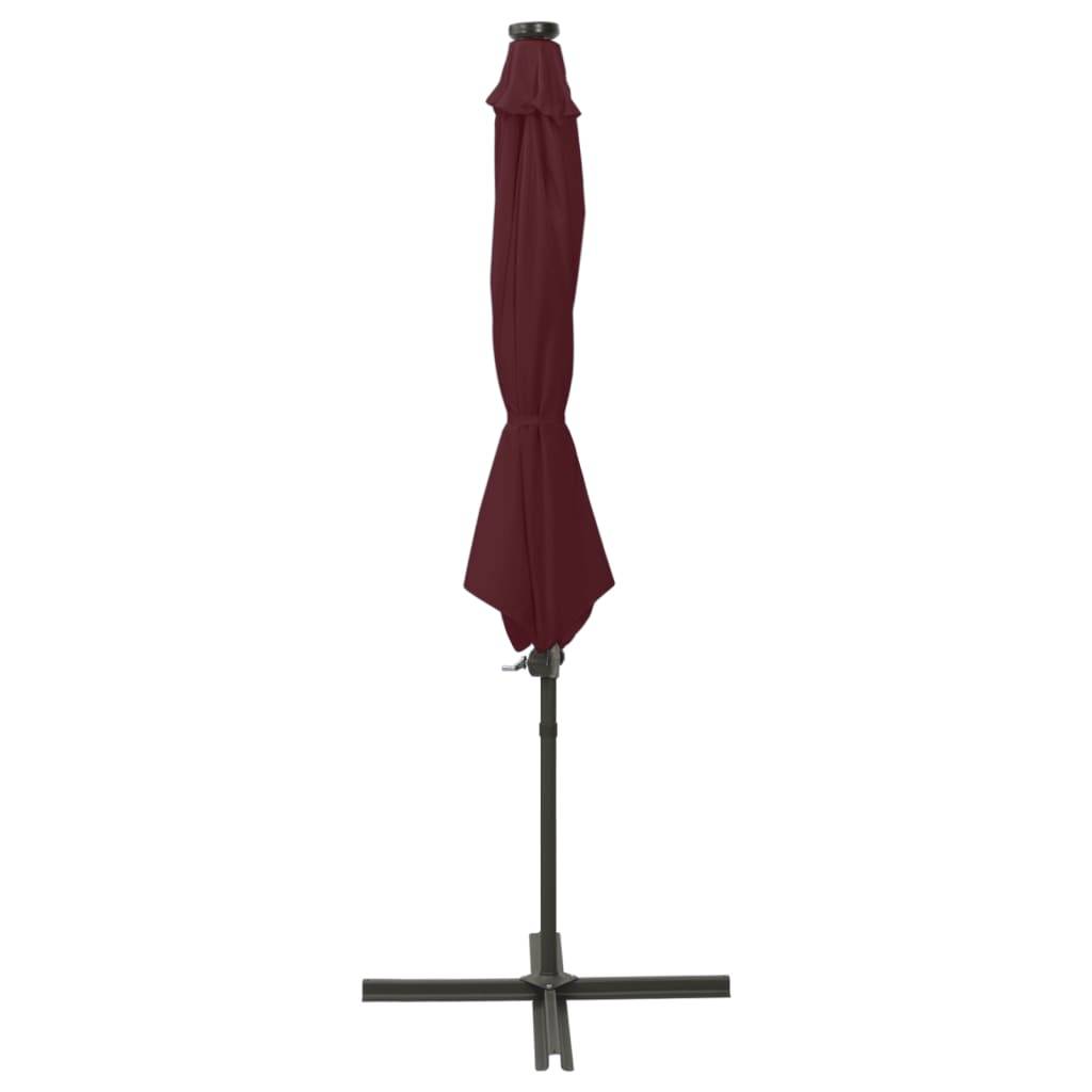Helloshop26 - Parasol meuble de jardin déporté avec mât et lumières led rouge 300 cm bordeaux - Imagen 2
