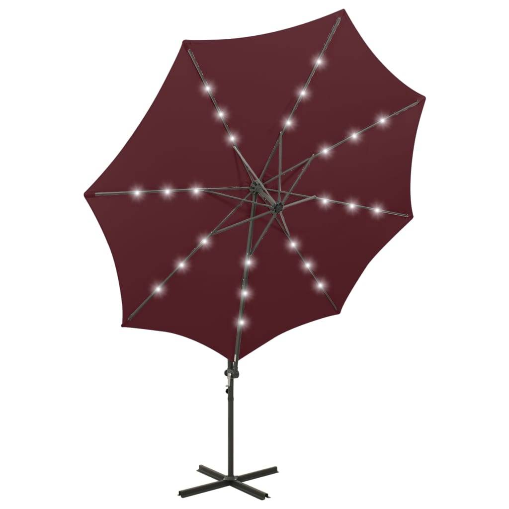 Helloshop26 - Parasol meuble de jardin déporté avec mât et lumières led rouge 300 cm bordeaux - Imagen 5