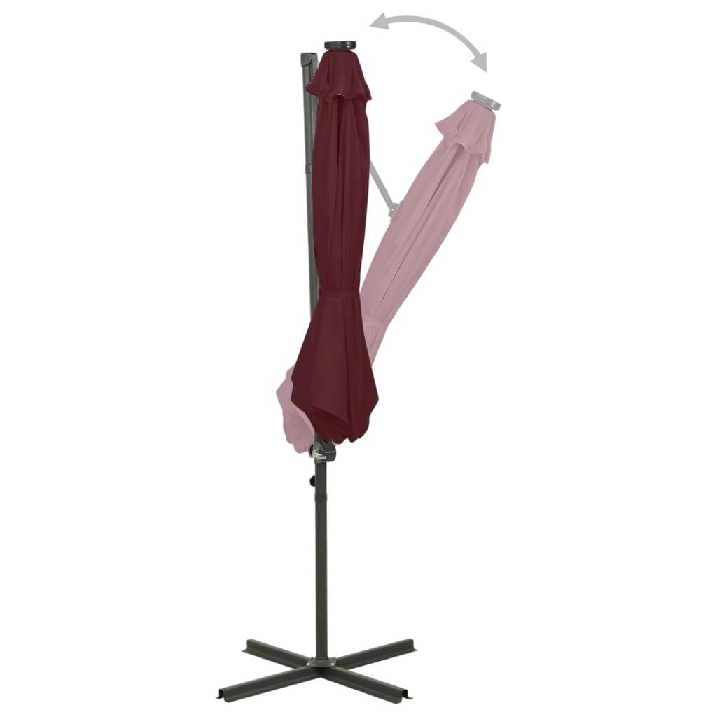 Helloshop26 - Parasol meuble de jardin déporté avec mât et lumières led rouge 300 cm bordeaux - Imagen 3