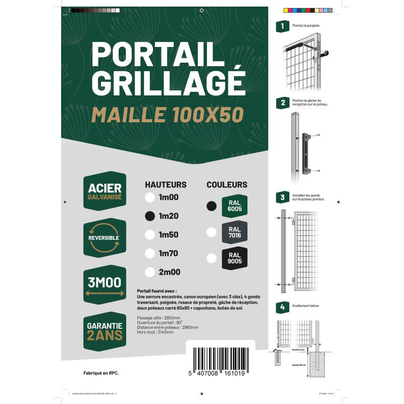 Portail grillagé acier galvanisé L 3m Vert H 1m20 - Easy Clôture - Imagen 5