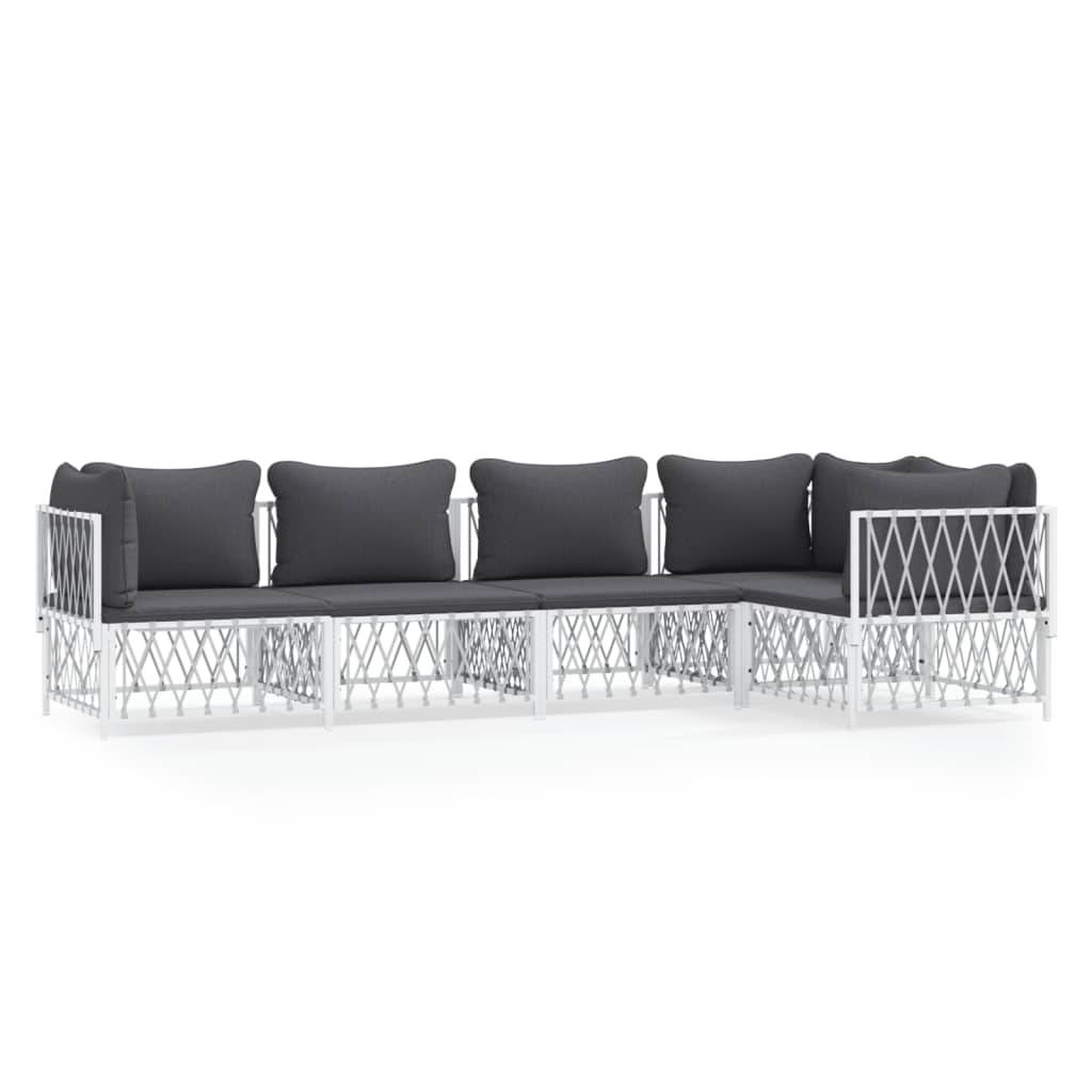 Helloshop26 - Salon de jardin meuble d'extérieur ensemble de mobilier avec coussins 5 pièces blanc acier - Imagen 1