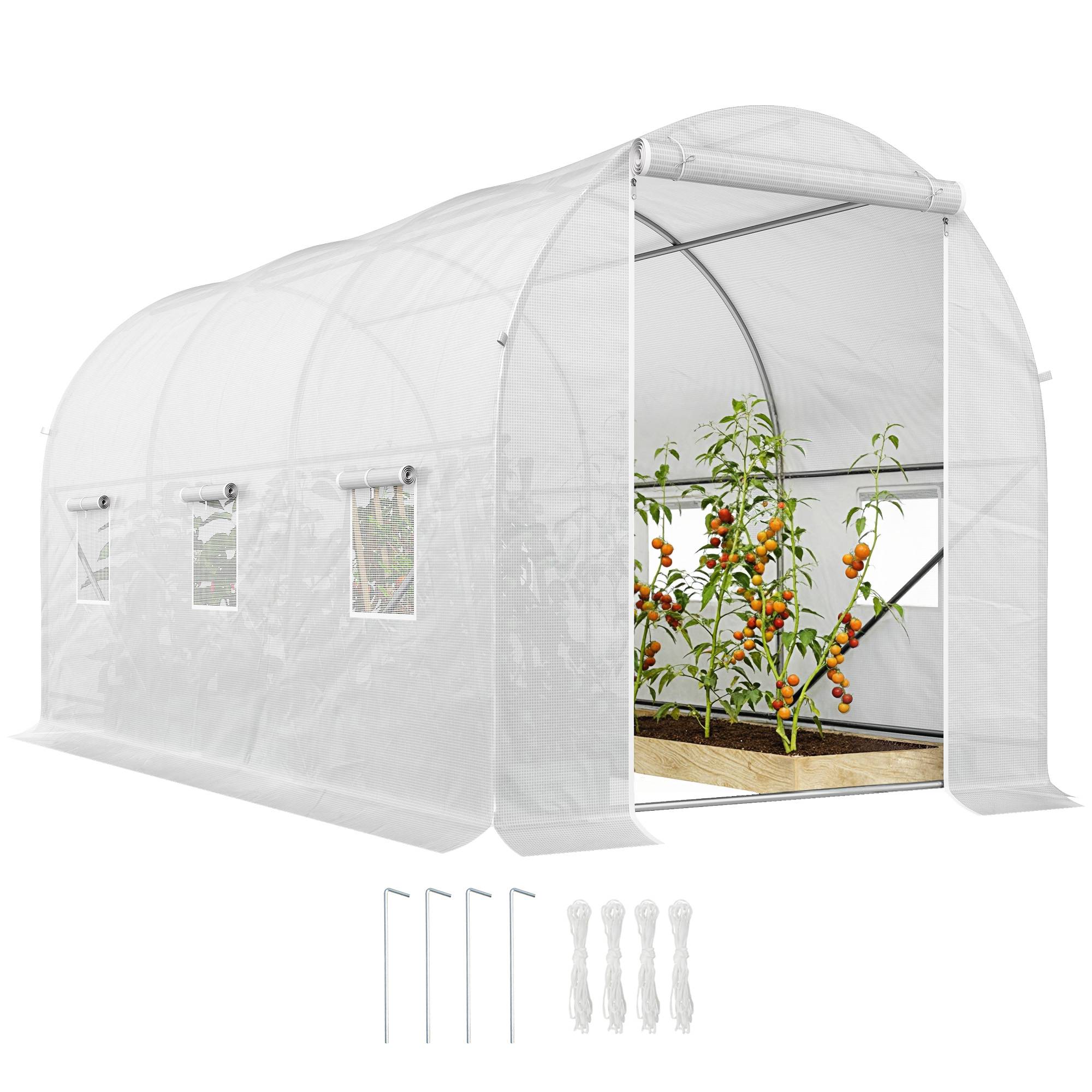 Sans Marque - Serre tunnel 3,5x2x2 m serre potagère renforcée 5 arceaux diagonaux acier PE portes enroulables culture légumes fleurs serre blanche
