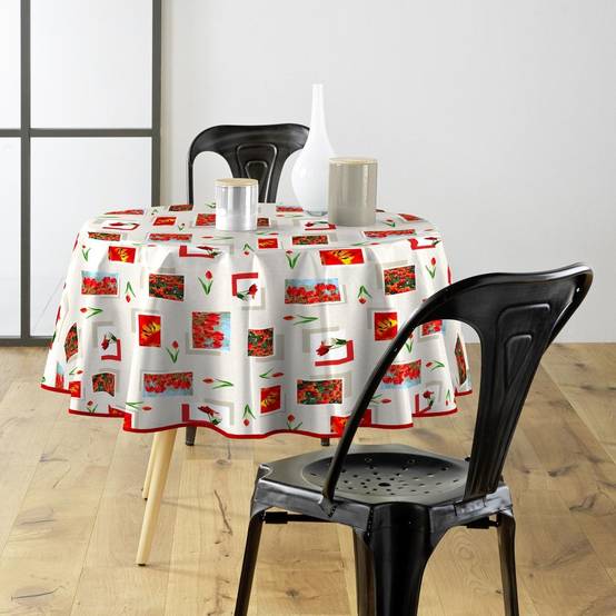 Nappe Toile Cirée Ronde "Tulipe" 160cm Rouge - Image 1