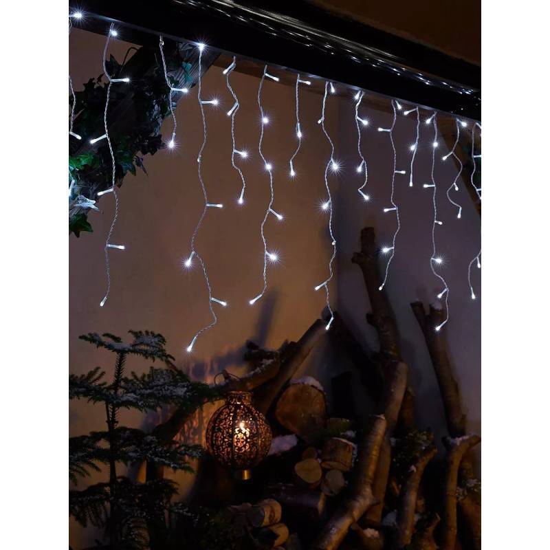 Guirlande stalactite Blanc froid 10m 260 LED câble transparent 8 programmes extensible - Image 3