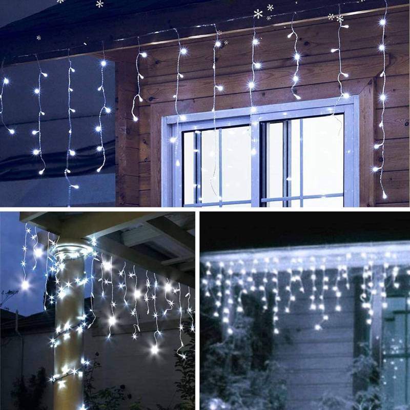 Guirlande stalactite Blanc froid 10m 260 LED câble transparent 8 programmes extensible - Image 1