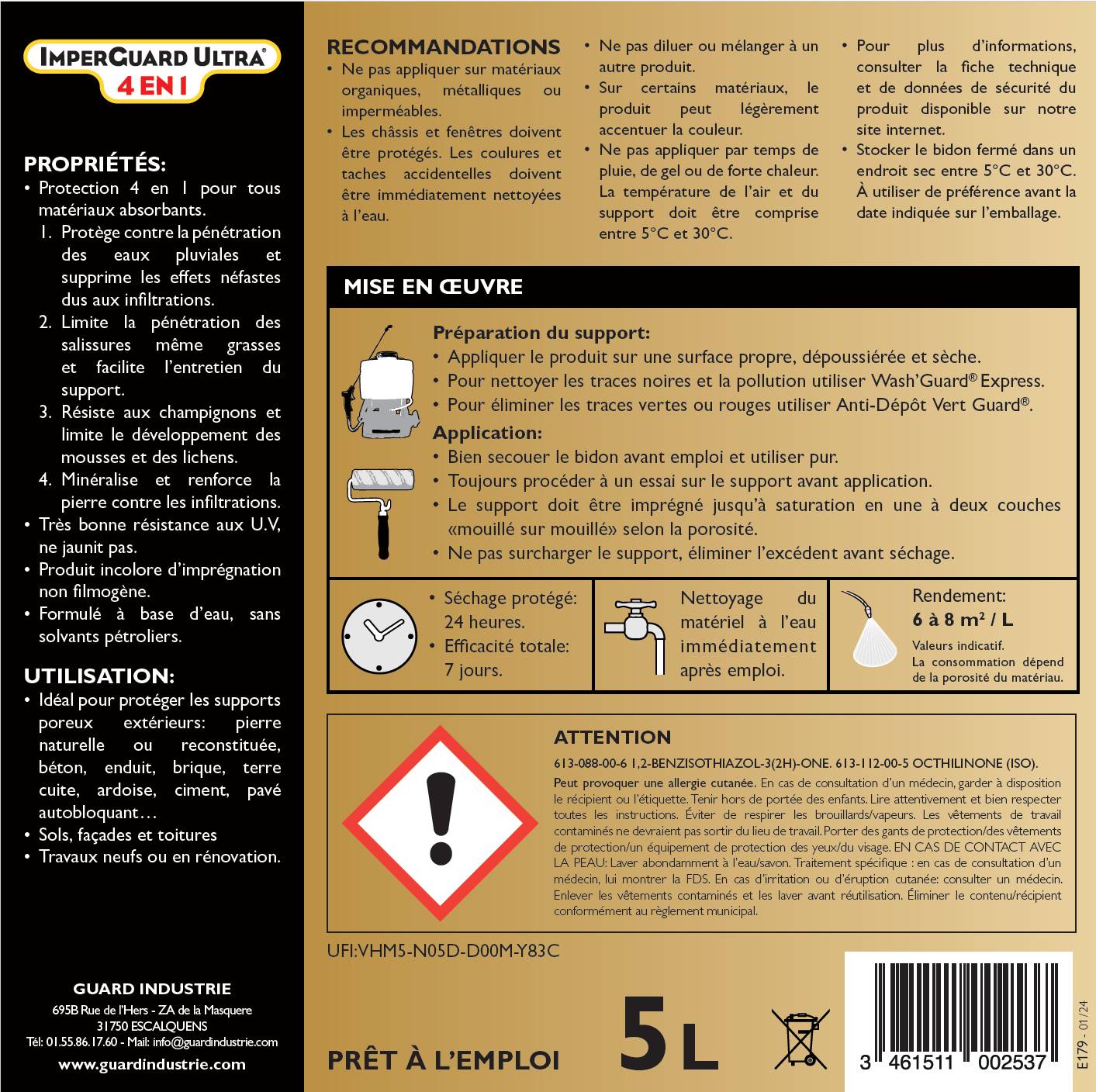 Imperméabilisant Imperguard ULTRA 4 en 1 20L traite 160m² 4 bidons de 5L - Image 3