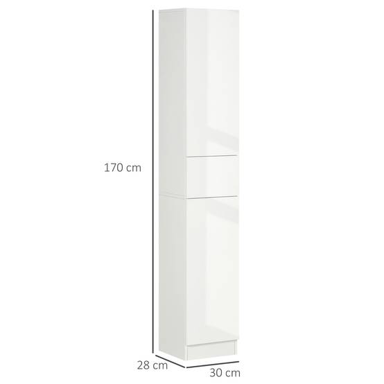 Meuble salle de bain bambou avec portes et étagères réglables, colonne rangement verticale 32x30x170 cm naturel moderne - Image 5