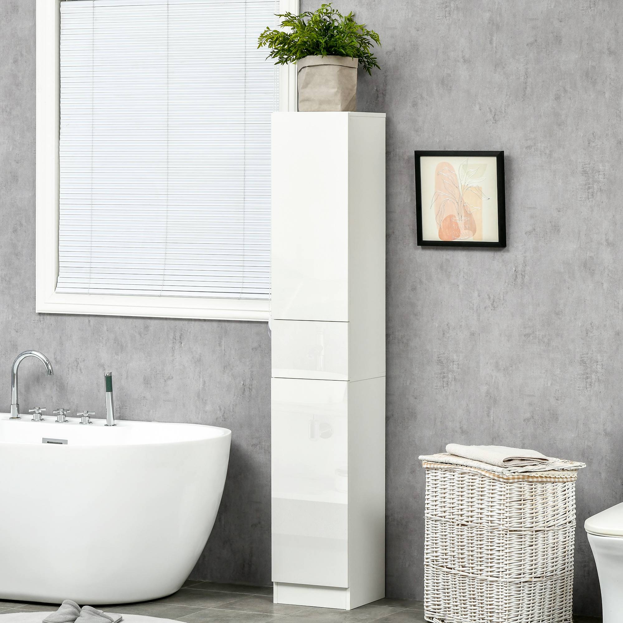 Meuble salle de bain bambou avec portes et étagères réglables, colonne rangement verticale 32x30x170 cm naturel moderne - Image 3