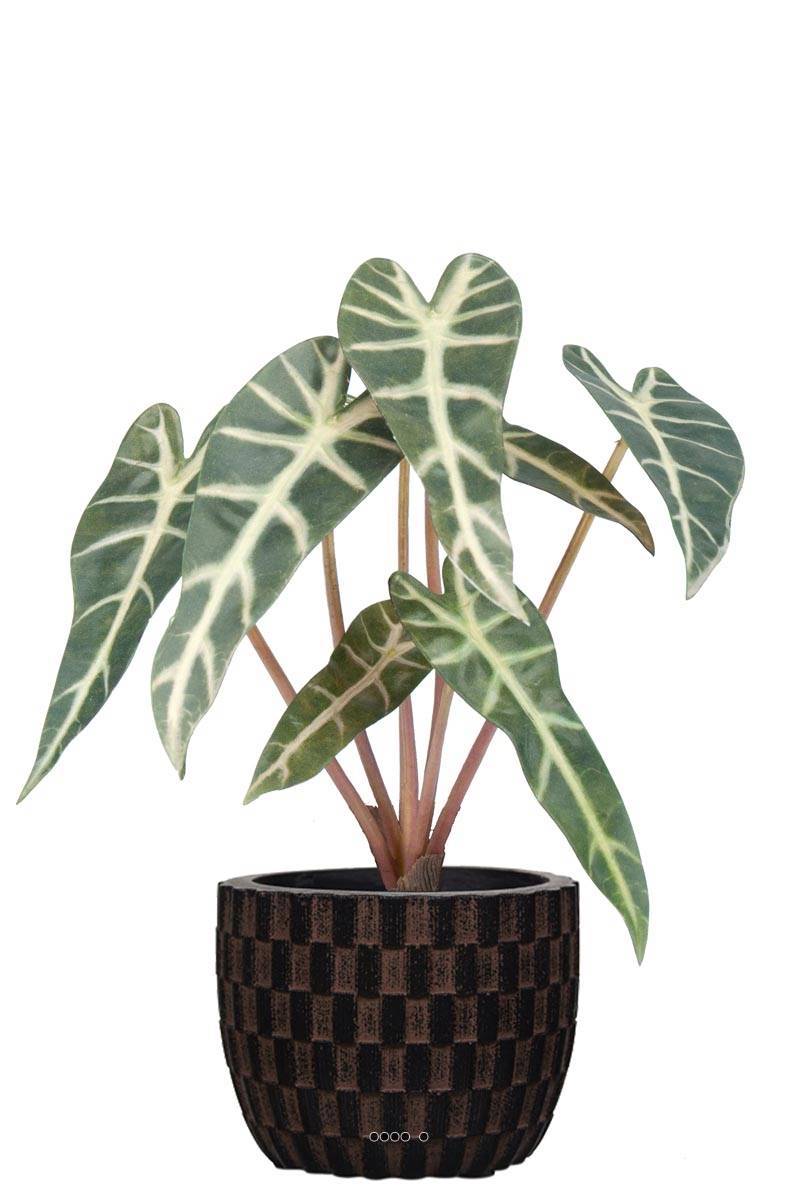 Artificielles - Alocasia artificiel, 7 grandes feuilles, en pot H 30 cm - Imagen 2
